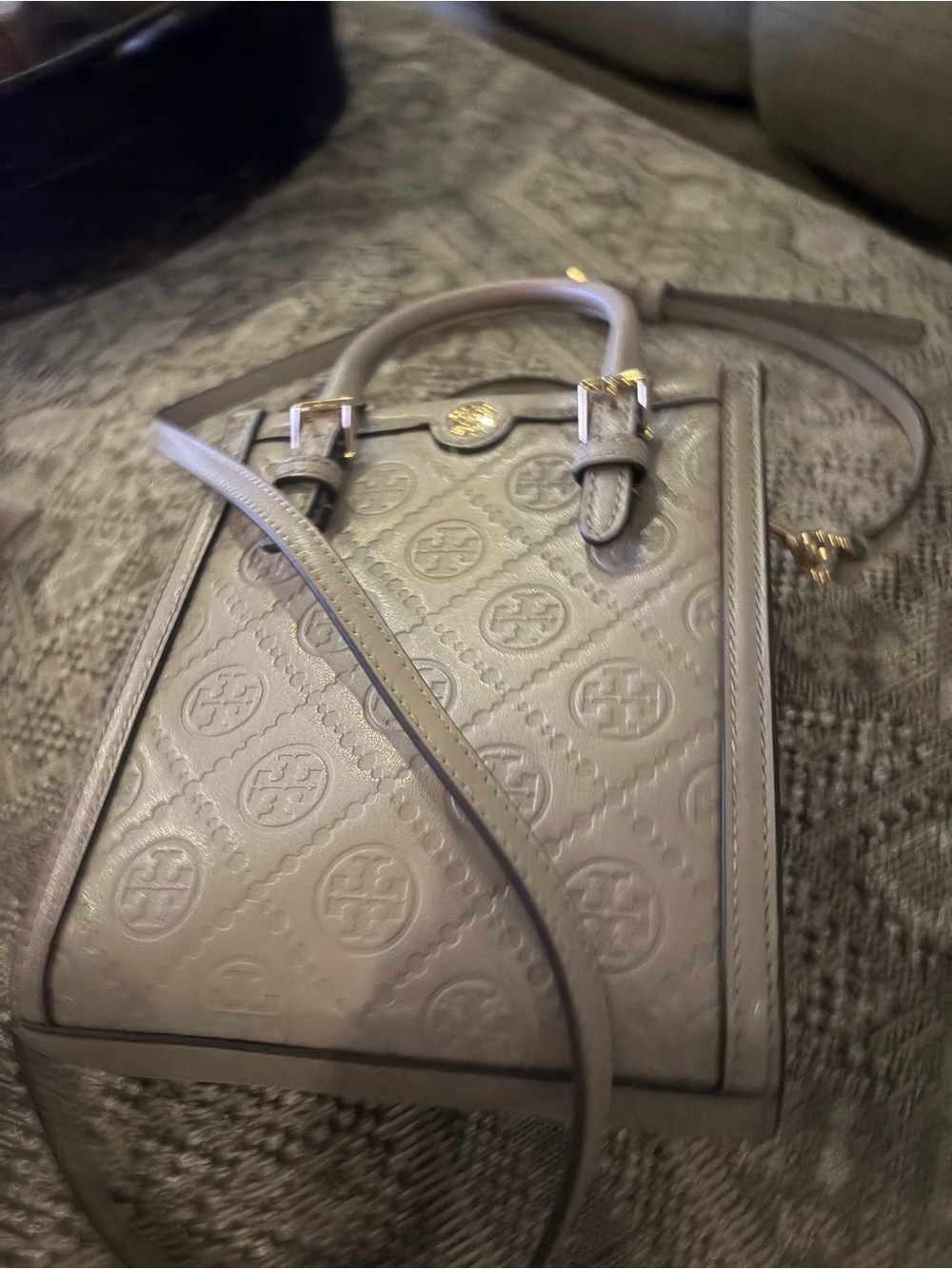 Tory Burch Taupe Embossed Mini Tote Crossbody - Picture 3 of 9